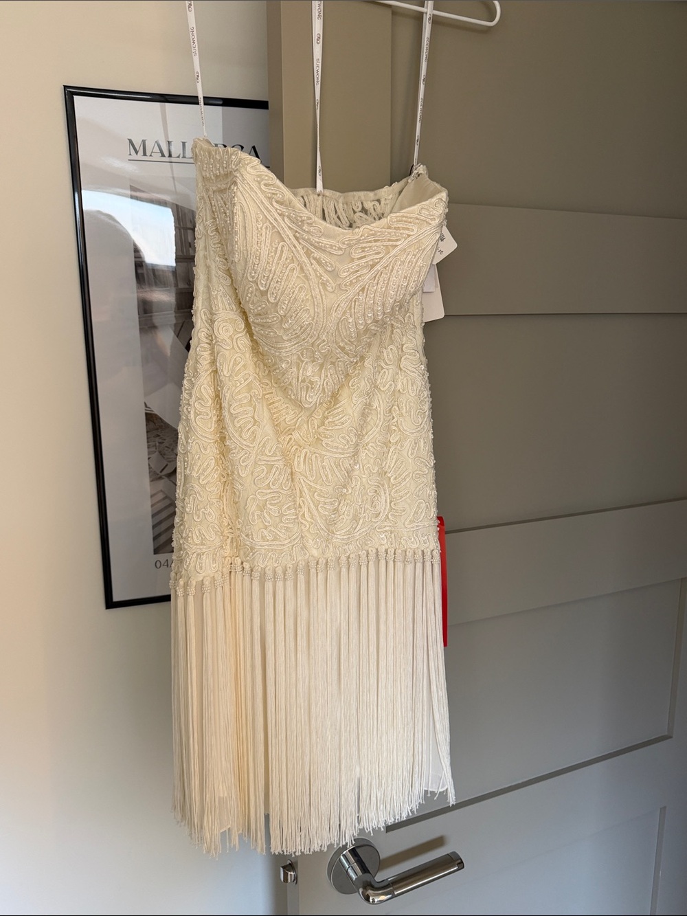 VINTAGE SUE WONG Ivory Beaded Fringe Cocktail Dress